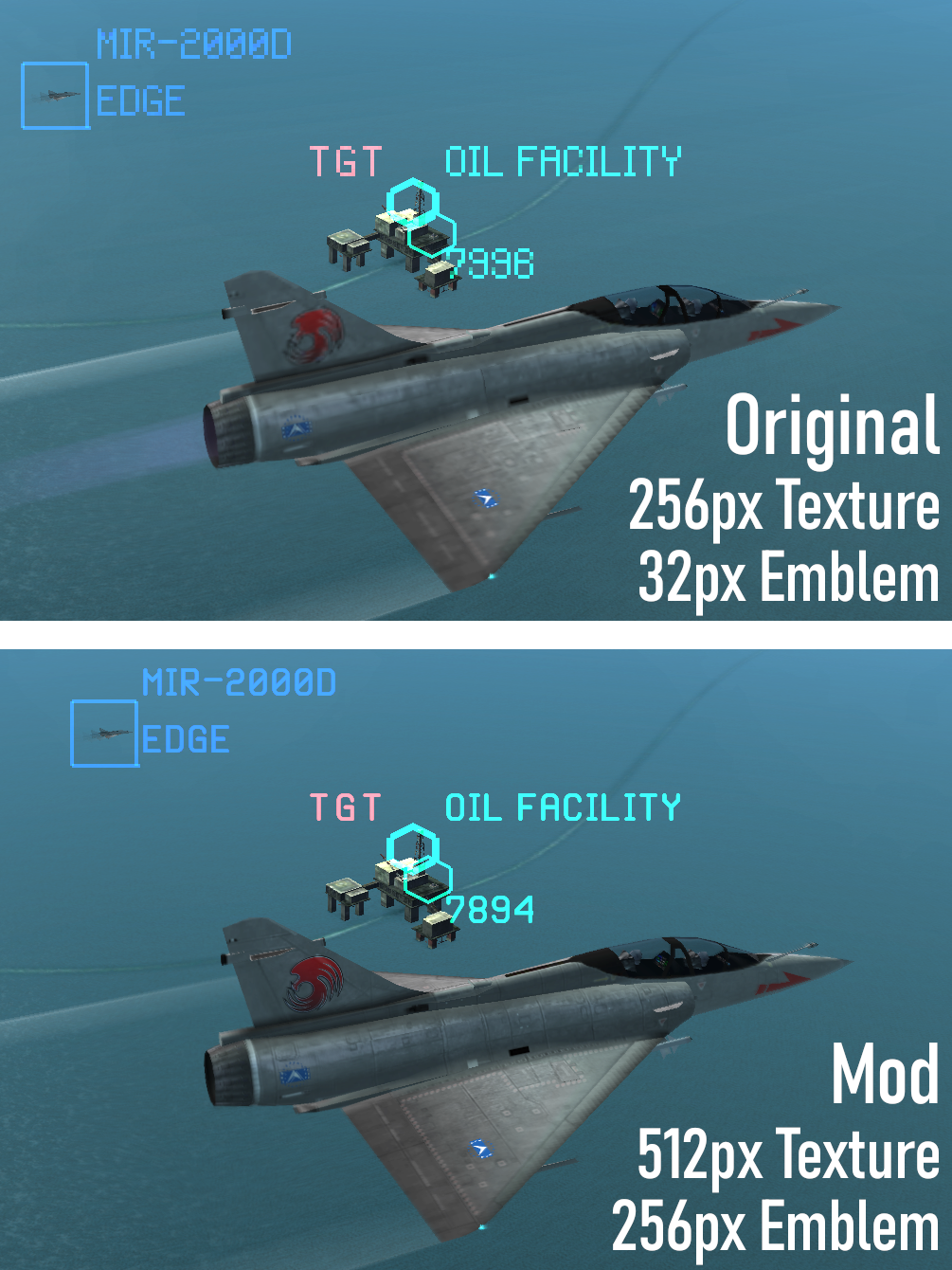Ace Combat 3D Mirage 2000D HD texture comparison