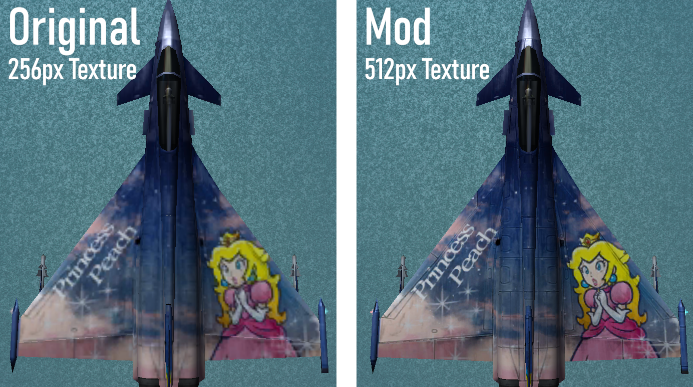 Ace Combat X Princess Peach Eurofighter Typhoon HD texture comparison
